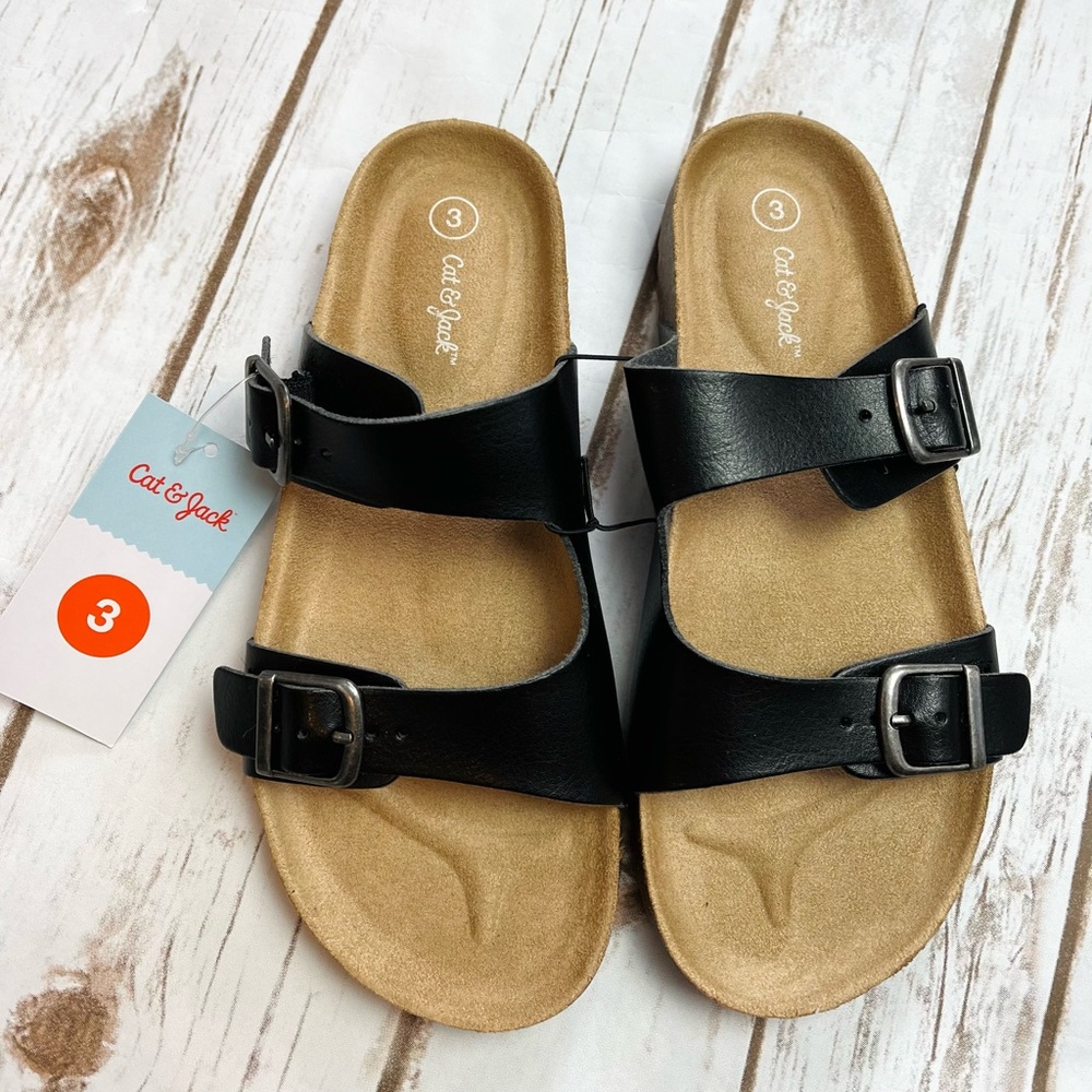 Cat & Jack Girls Black Sandals Like Birkenstocks Size 3 NWT